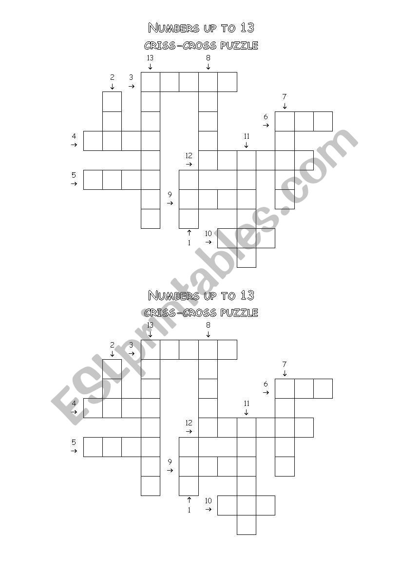 numbers up to 13 criss cross puzzle