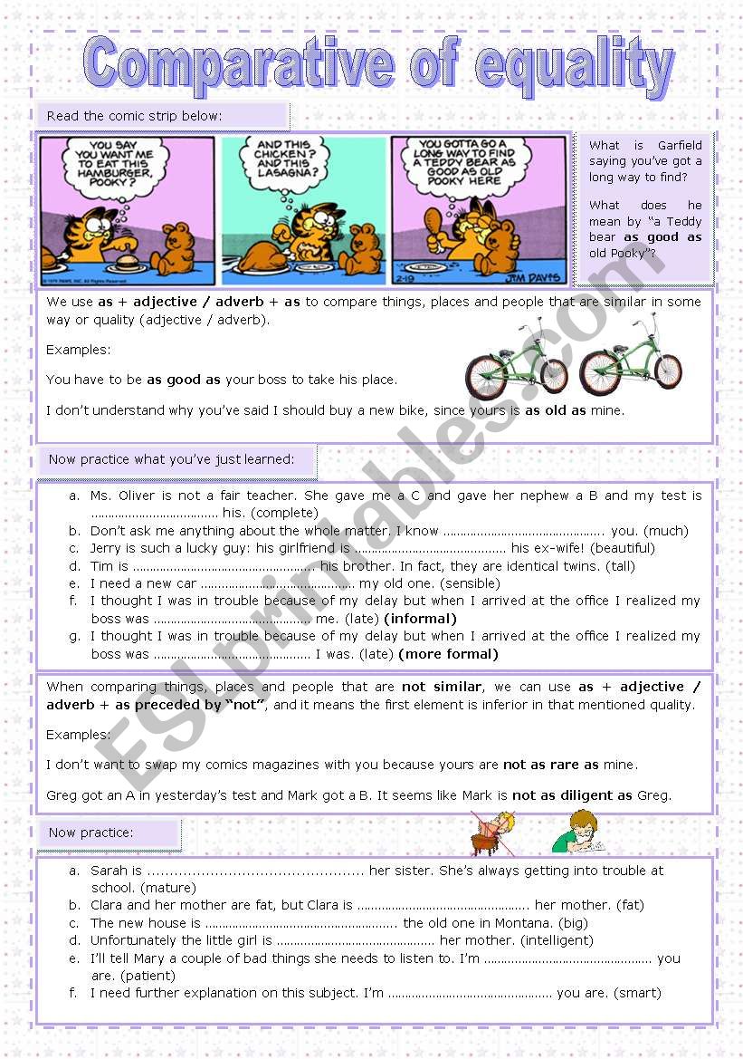 Comparative of equality worksheet