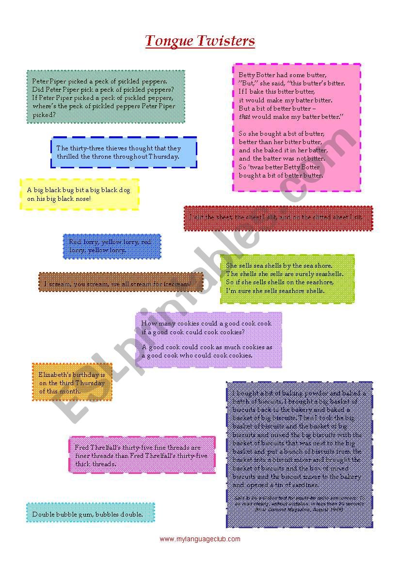 Tongue Twisters worksheet