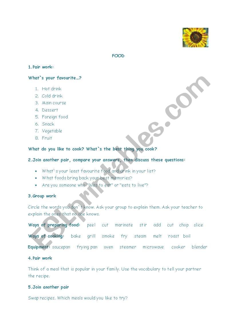 Food worksheet