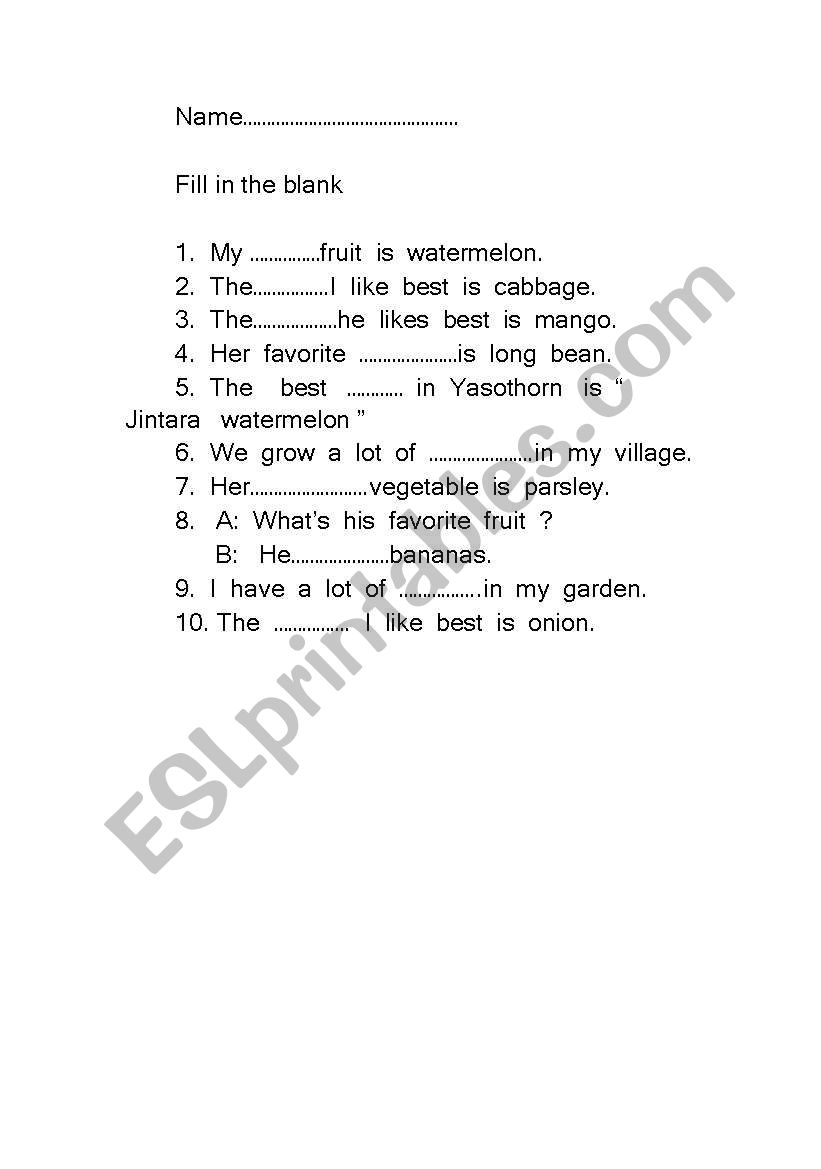 Fill in the blank worksheet