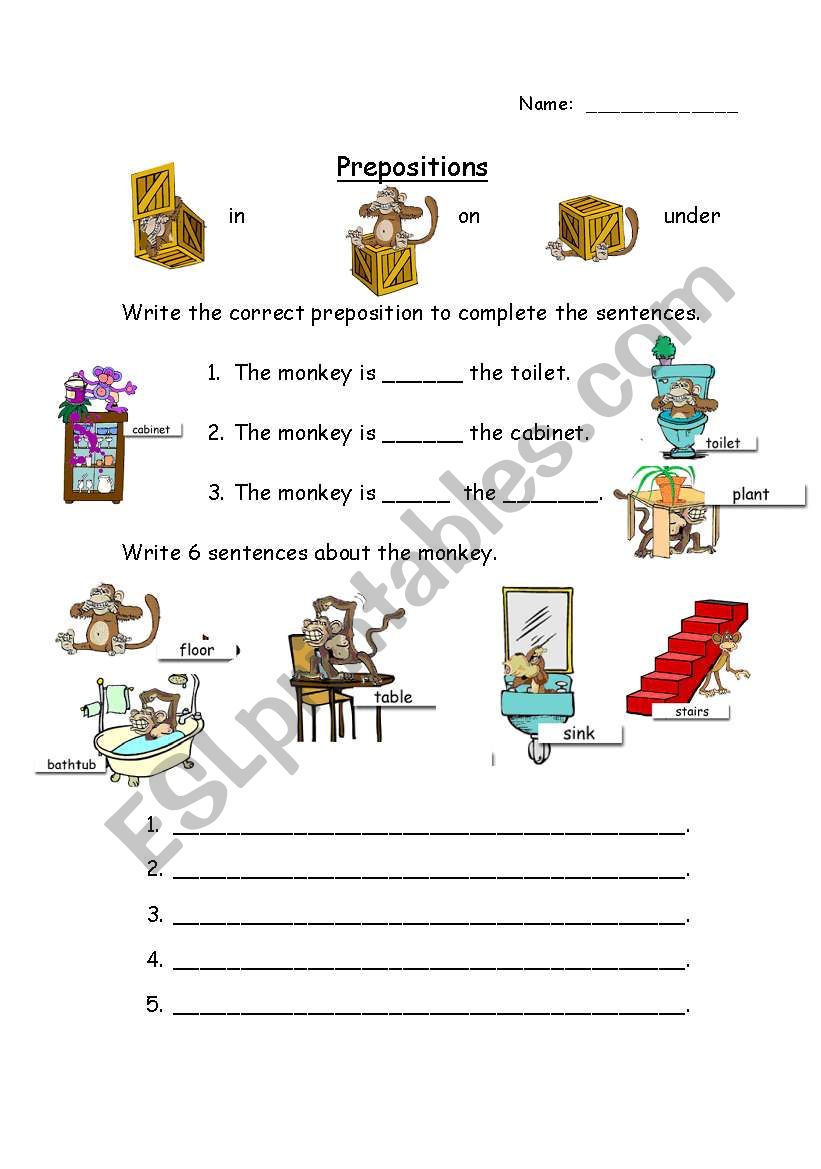 prepositions in, on, under worksheet