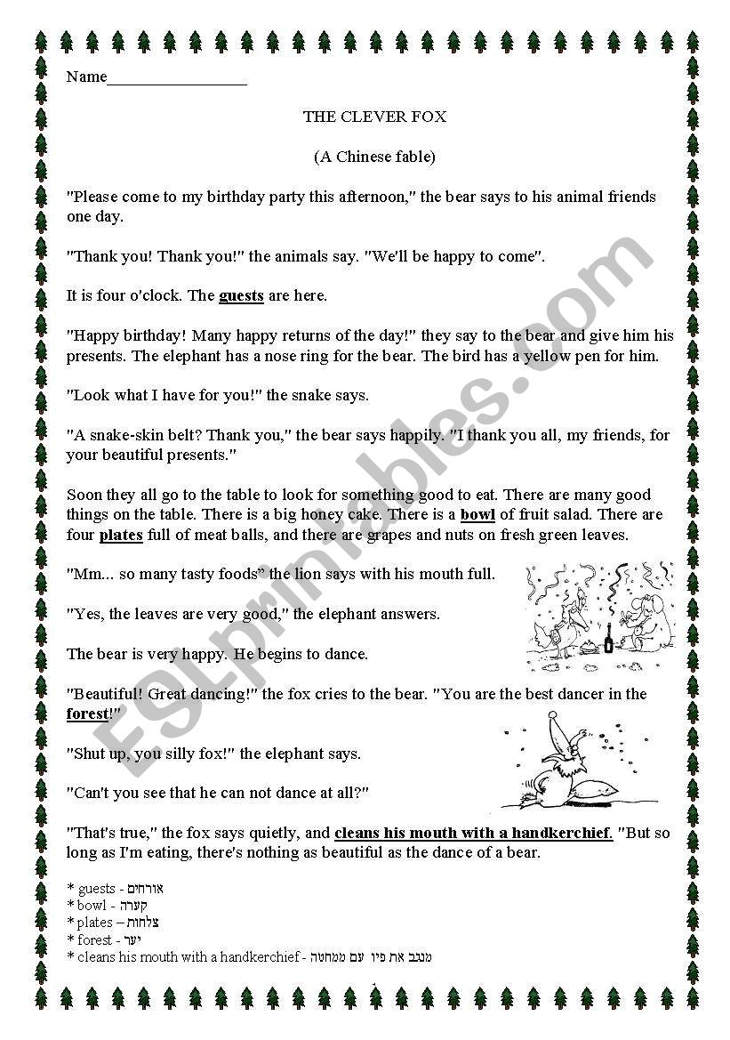 The clever fox worksheet