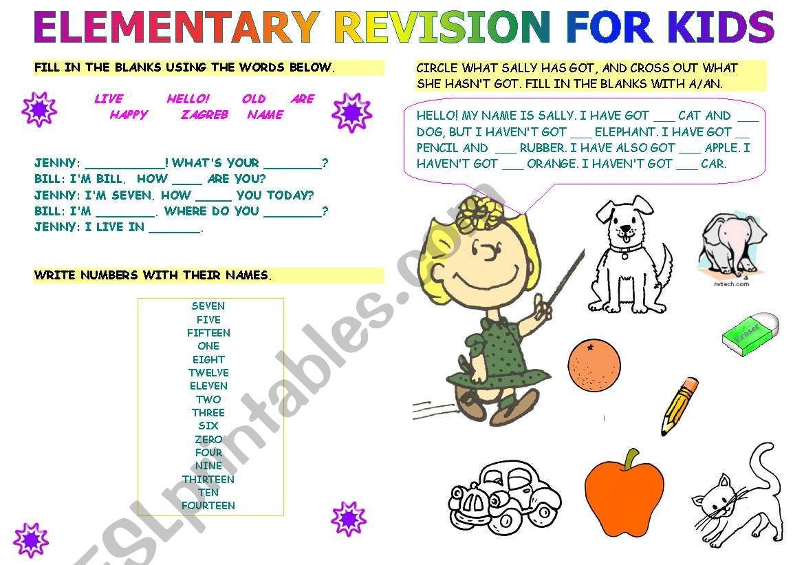 elementary revision for kids worksheet