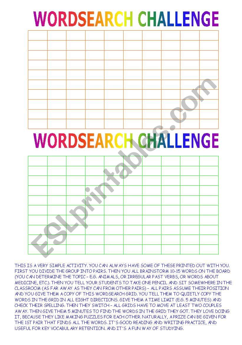 wordsearch challenge worksheet