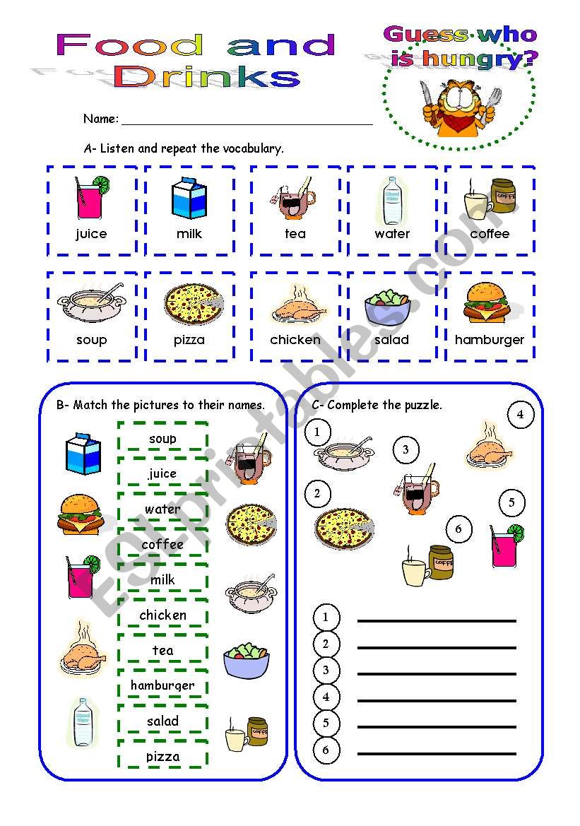 Food and drinks worksheet