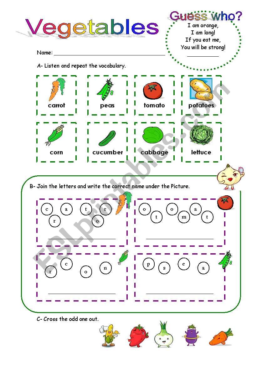 Vegetables worksheet