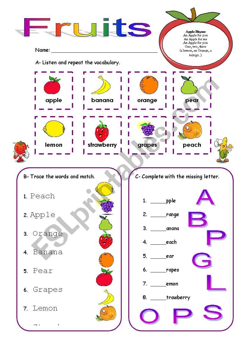 Fruits worksheet