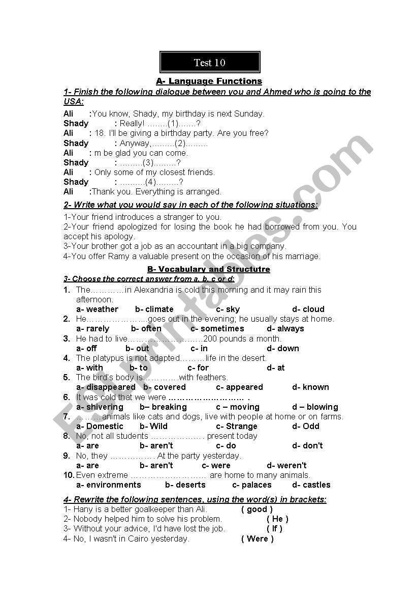 excellent test worksheet