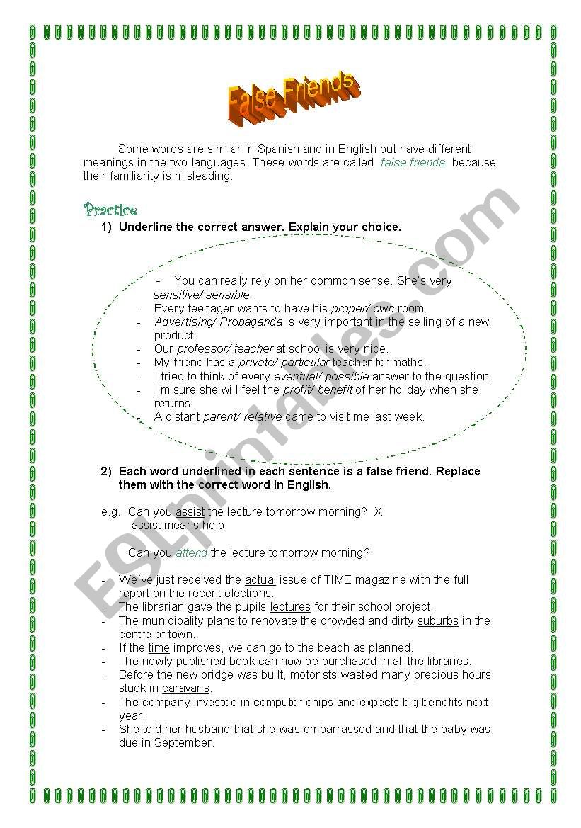 False friends worksheet