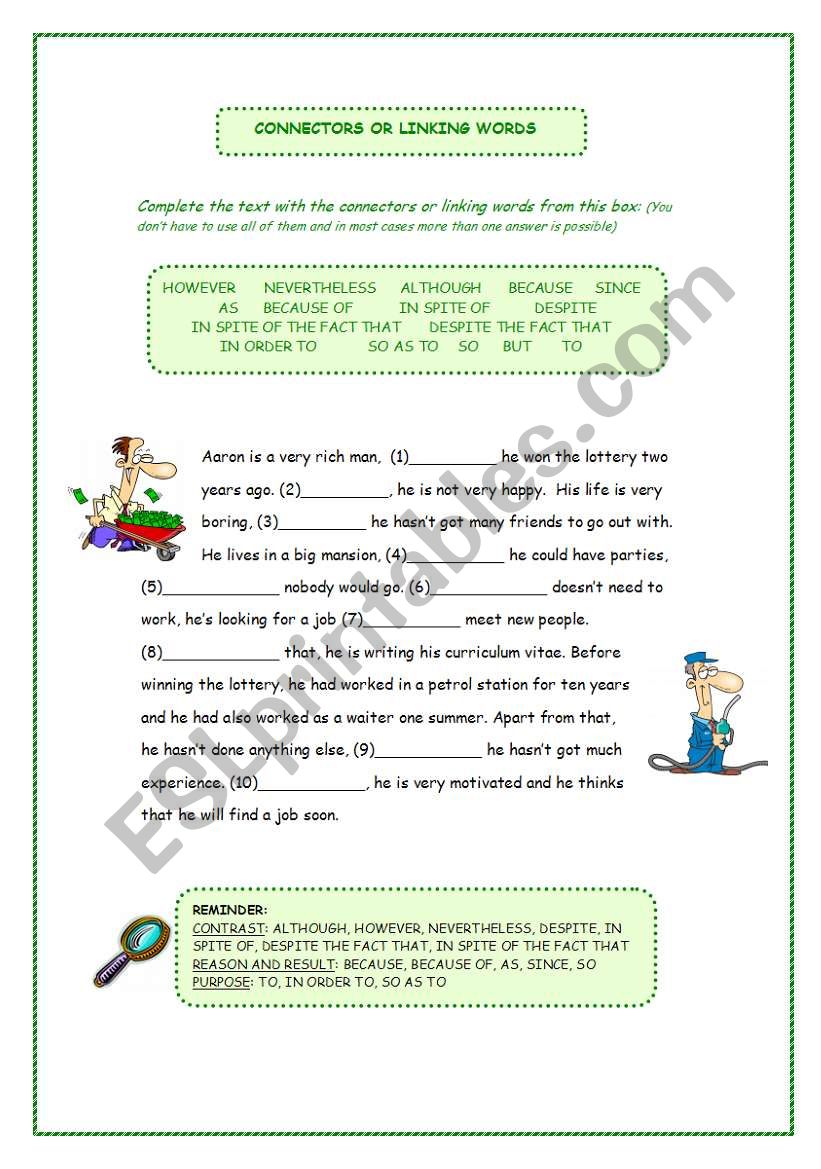 connectors or linking words worksheet