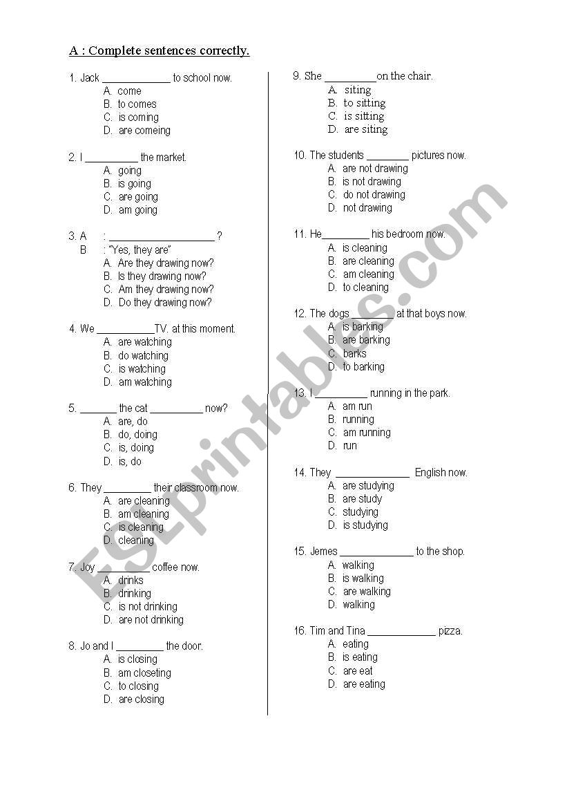 Present Continuous Tense worksheet