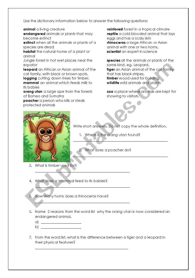 endangered animals worksheet