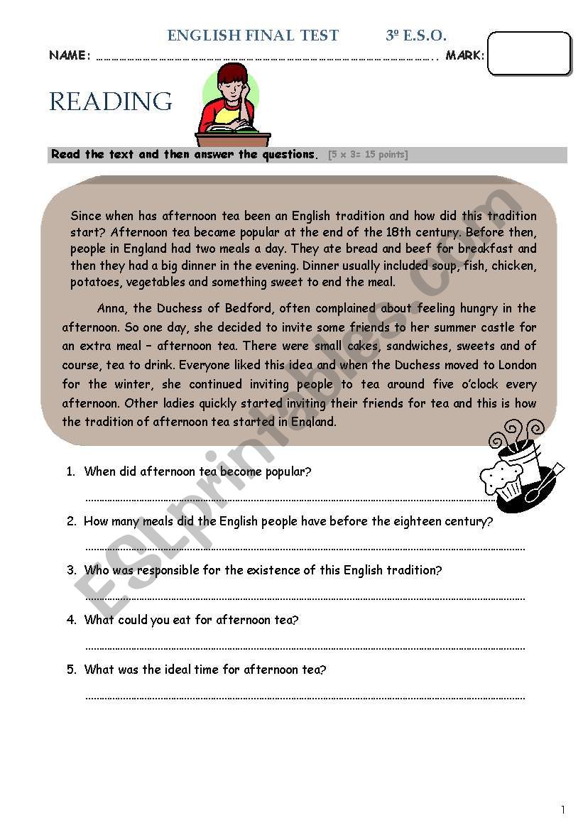 ENGLISH FINAL TEST _3rd CSE  worksheet