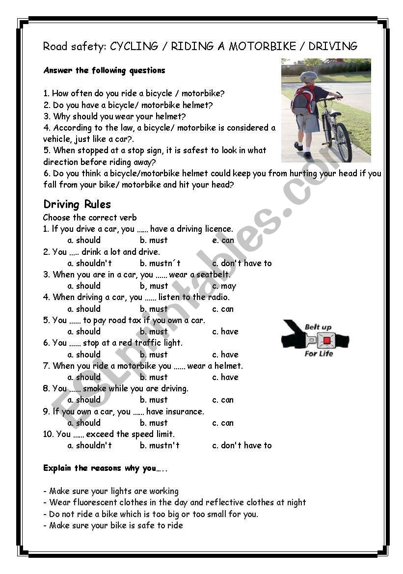 Road Safety worksheet