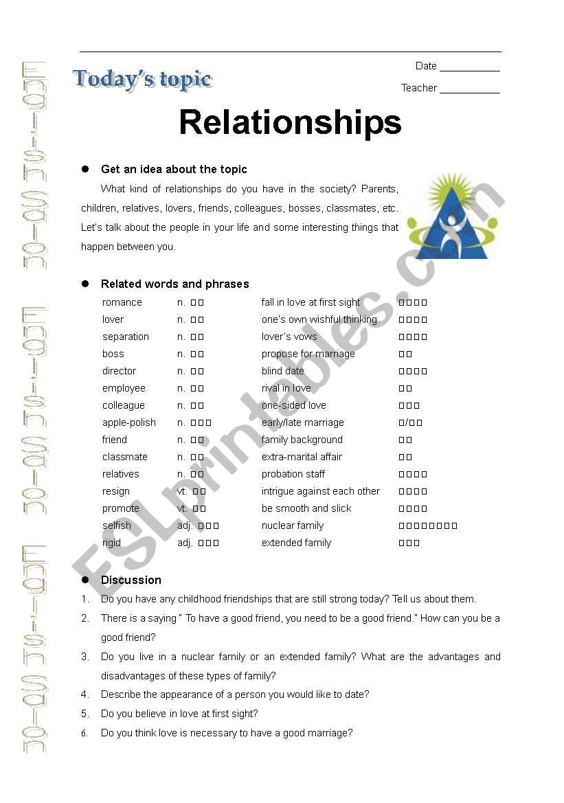 relationships worksheet