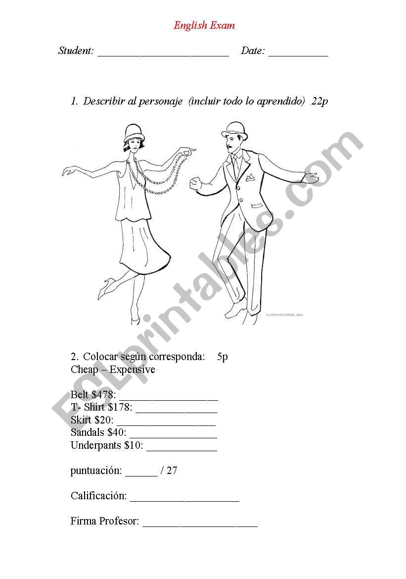 English Exam worksheet