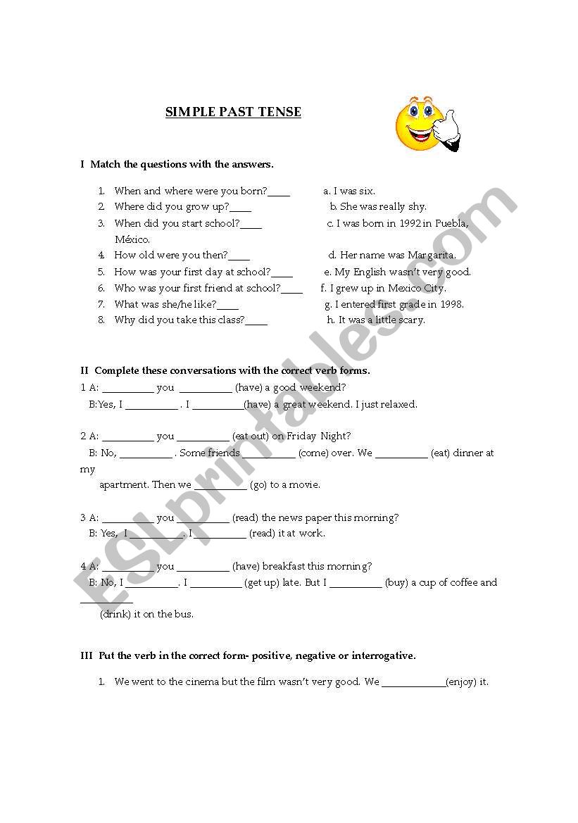 exercises worksheet - past simple