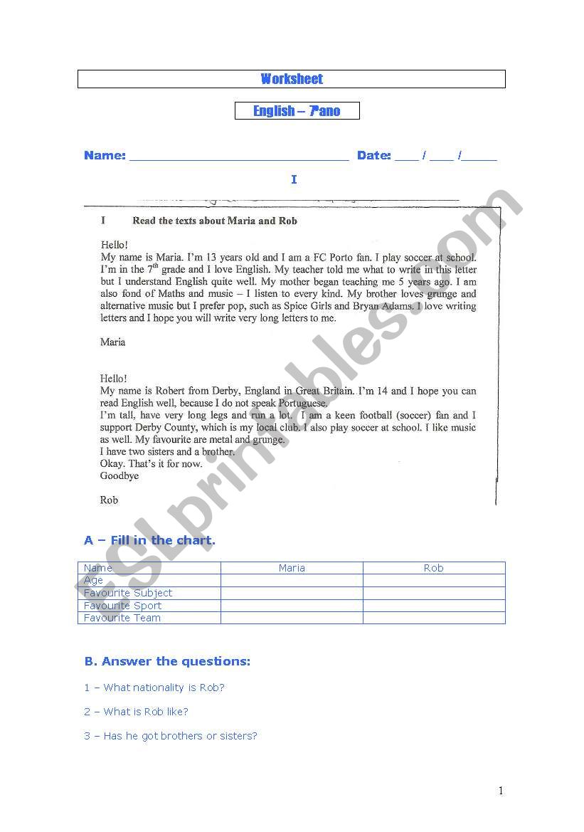 WORKSHEET FOR STUDENTS 7 GRADE