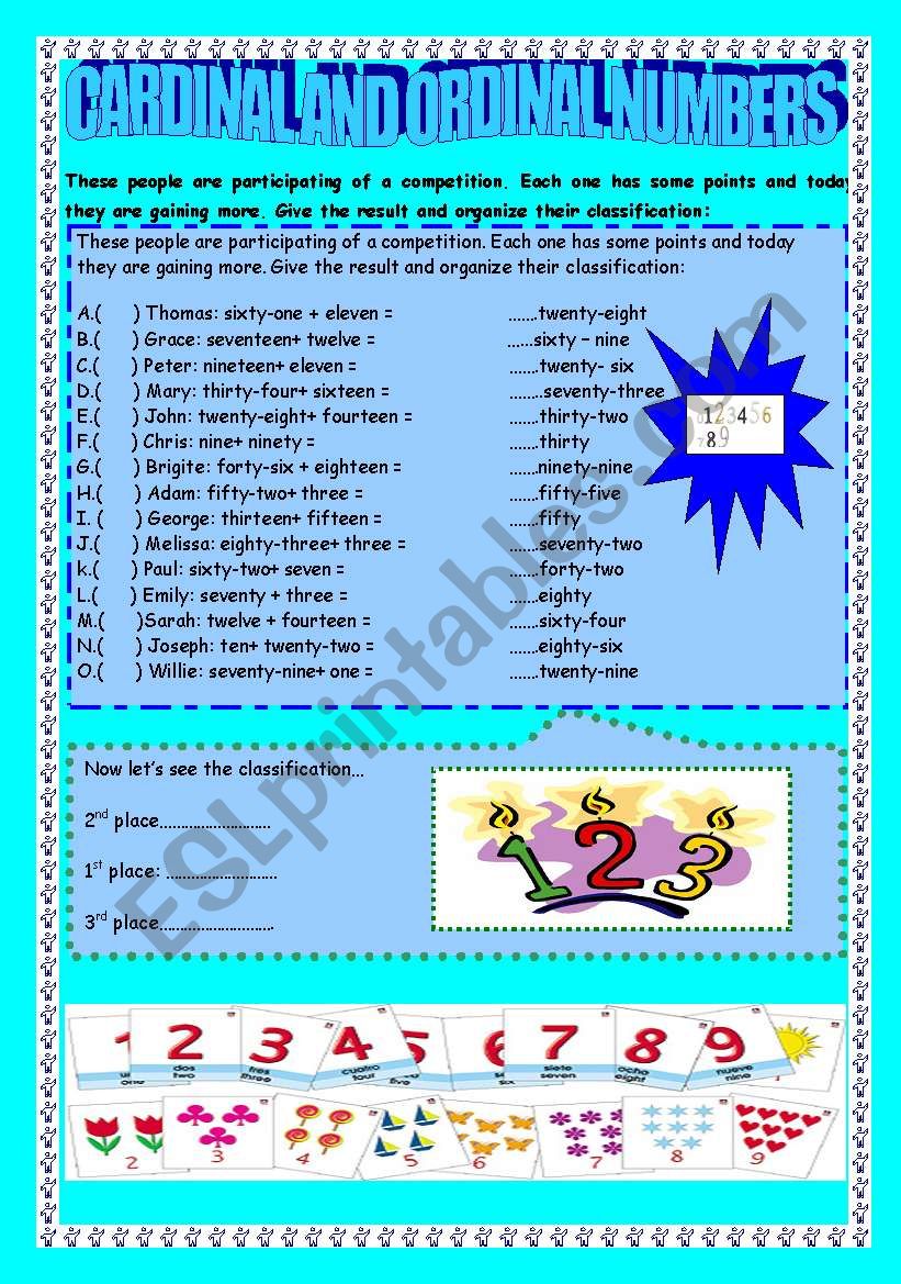 Cardinal and Ordinal Numbers worksheet