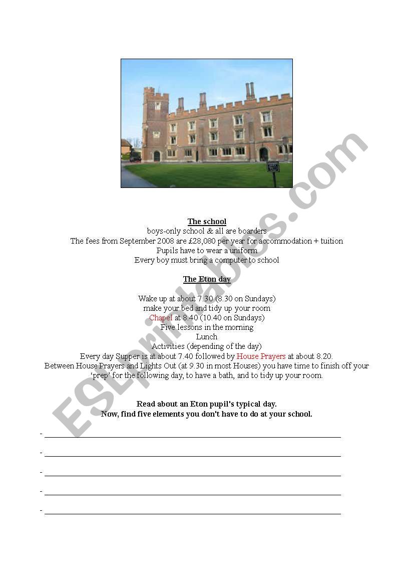 Eton college worksheet