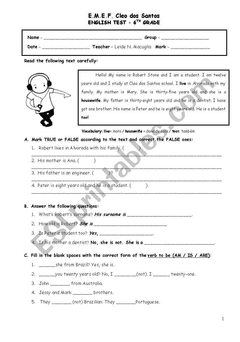 English Test worksheet