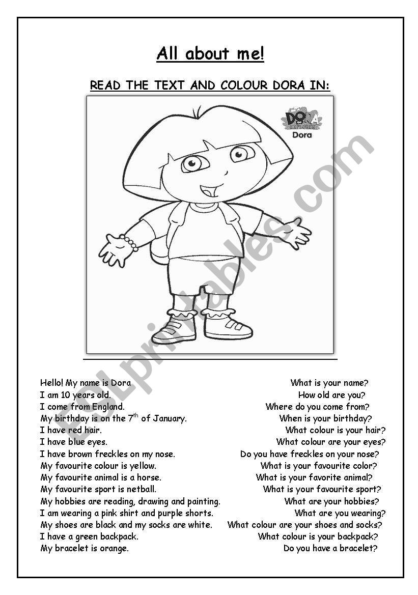 All About Me worksheet