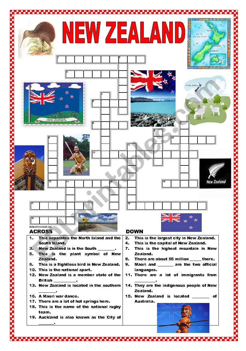 New Zealand crossword worksheet