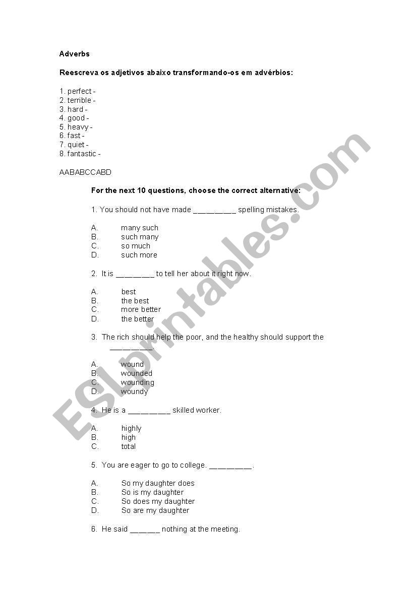 Adverbs worksheet