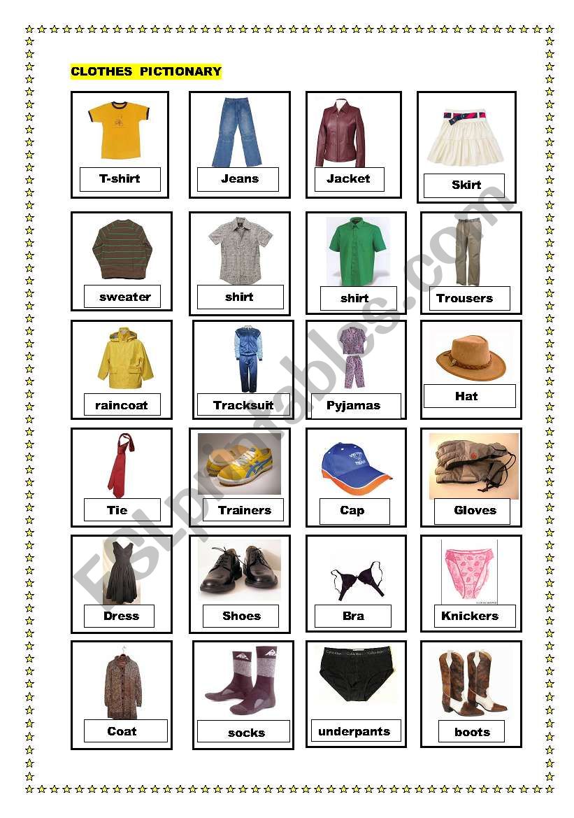 Clothes pictionary worksheet