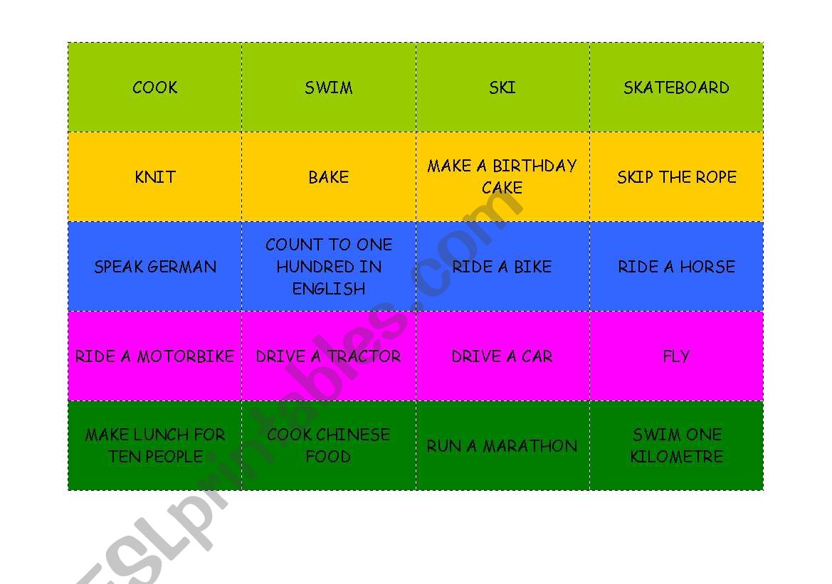 Speaking practise with CAN worksheet