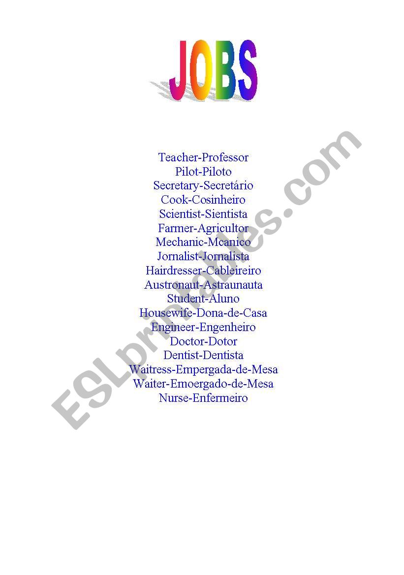 jobs  worksheet