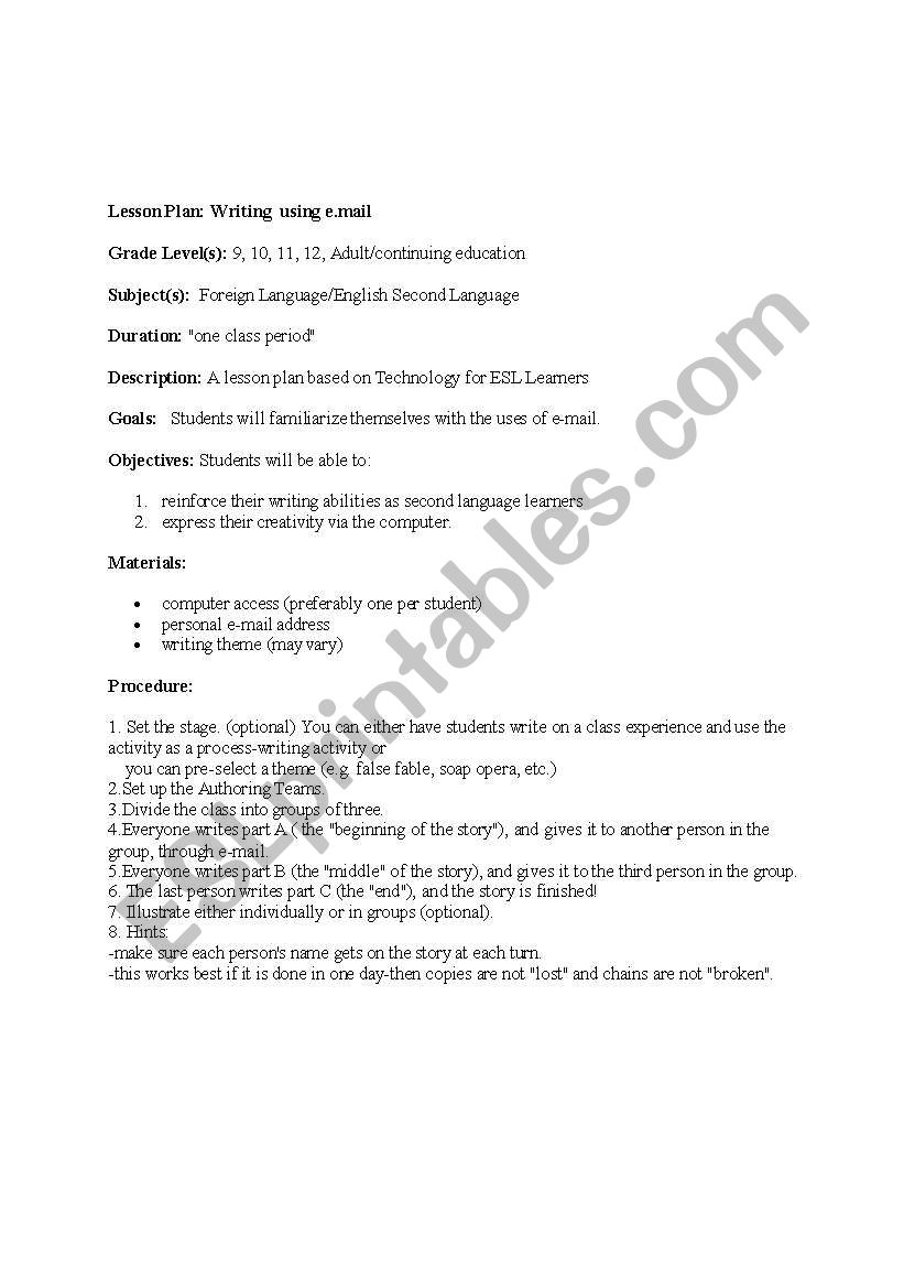 working email in eneglish classes