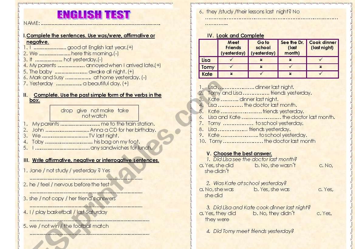 PAST SIMPLE worksheet