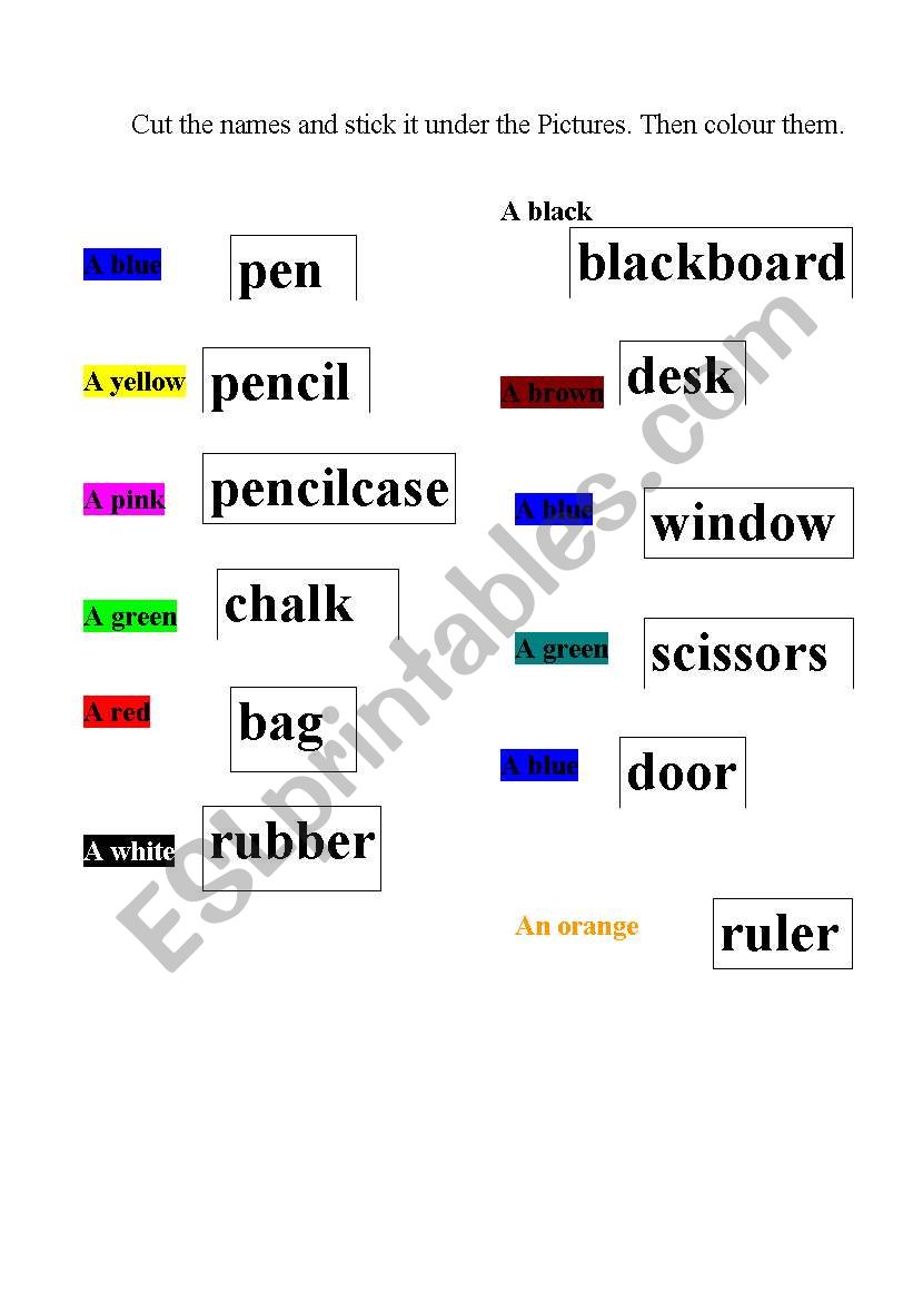 class objects and colors worksheet