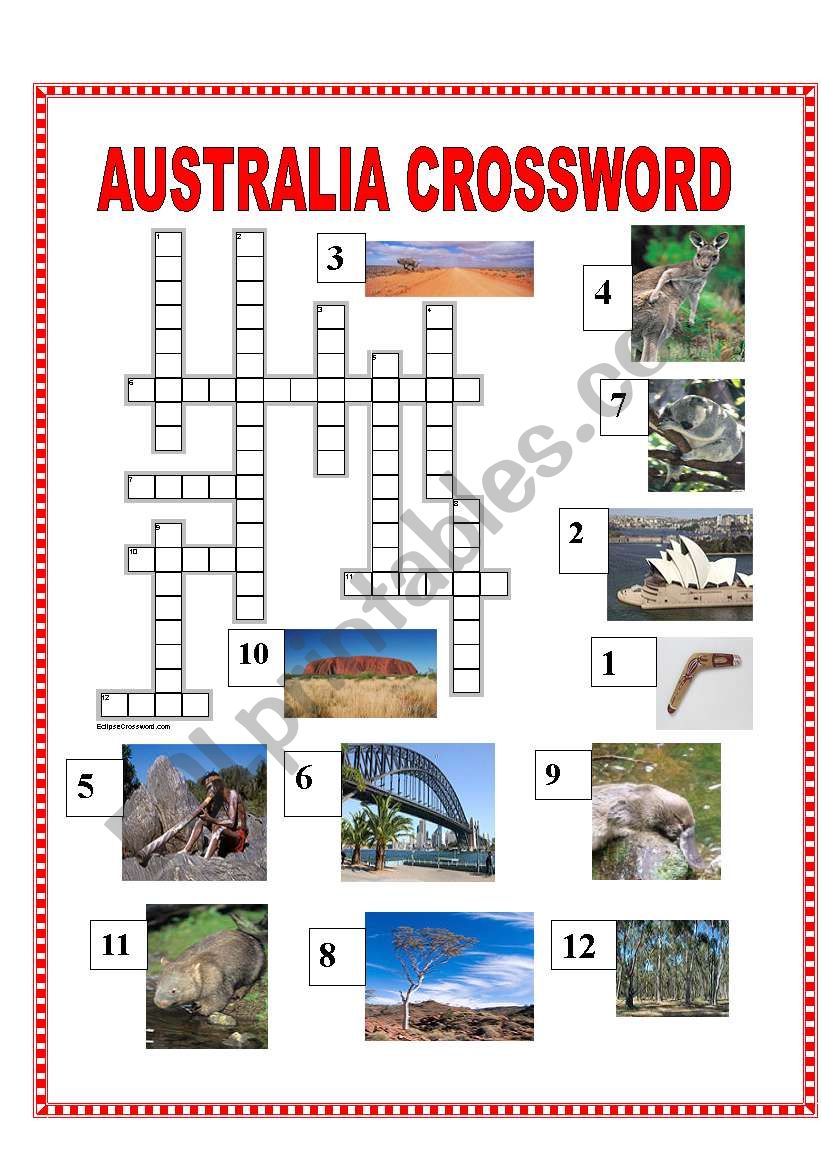 Australia crossword with pictures