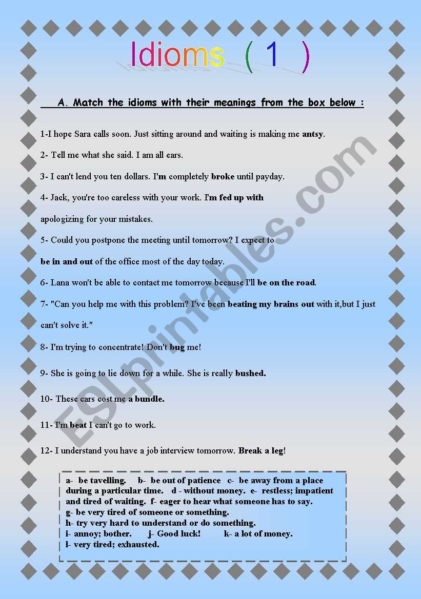 Idioms worksheet