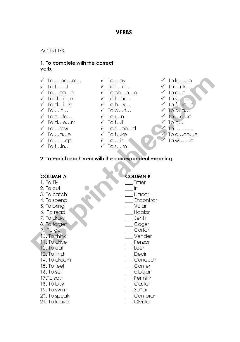 verbs worksheet