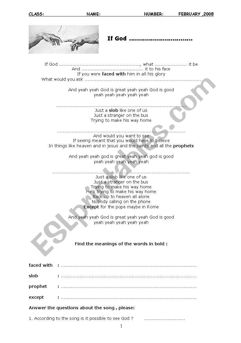 if God was... worksheet