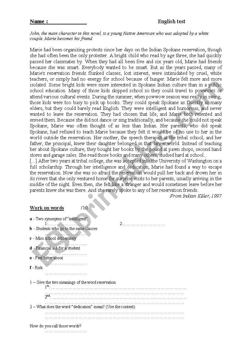 comprehension de texte worksheet