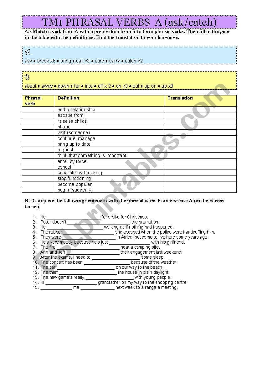 1bat Phrasal Verbs A worksheet