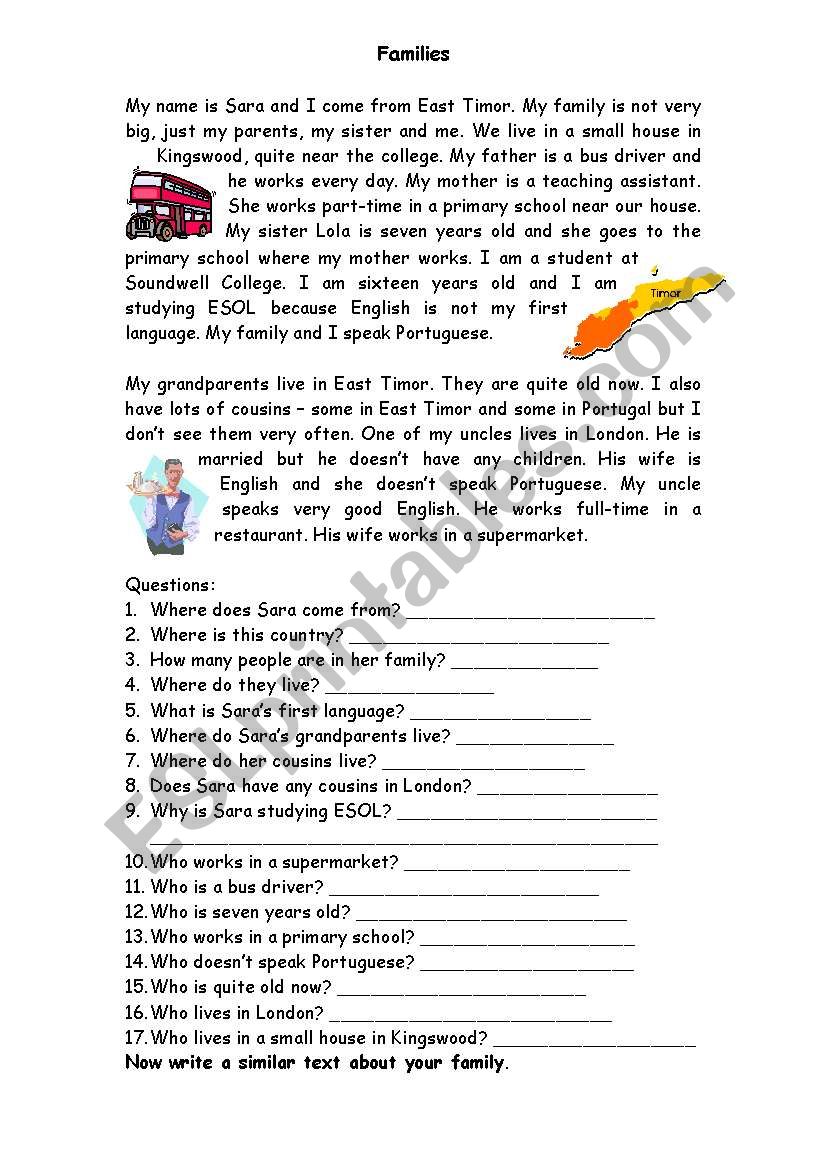 Families worksheet