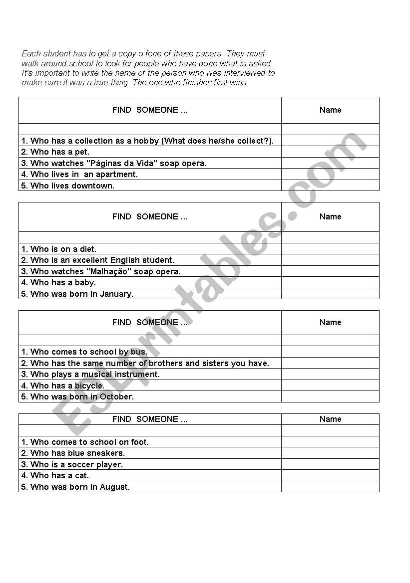 Game - find someone who worksheet