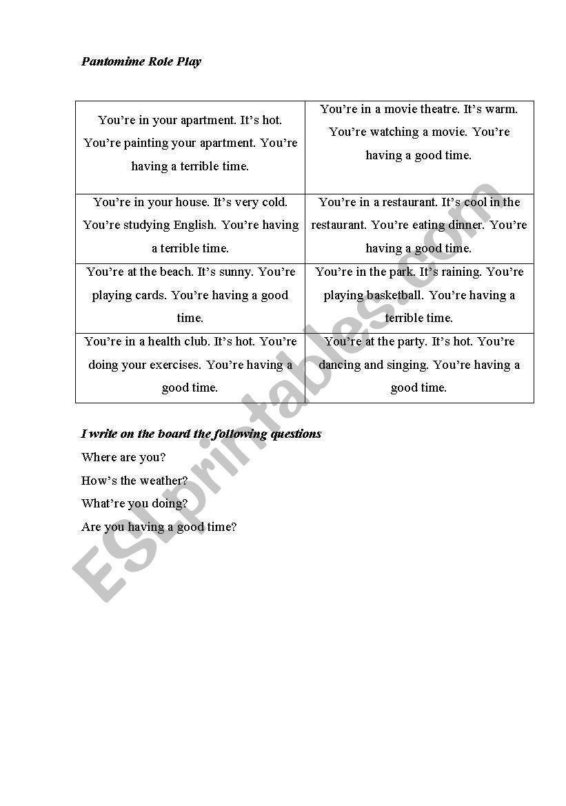 Role play activity worksheet