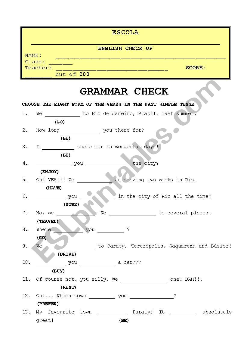 Grammar Check - Past Simple worksheet