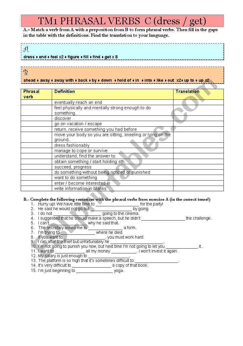 1 bat Phrasal Verbs C worksheet