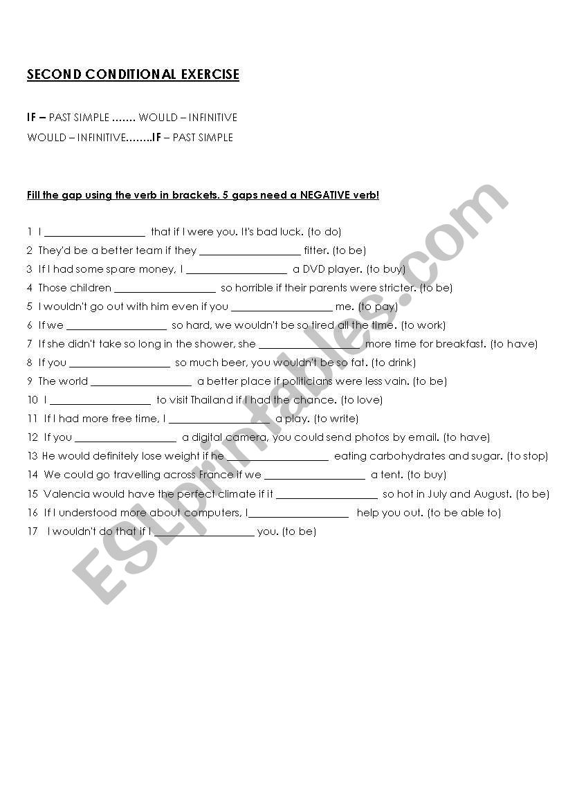 SECOND CONDITIONAL EXERCISE worksheet