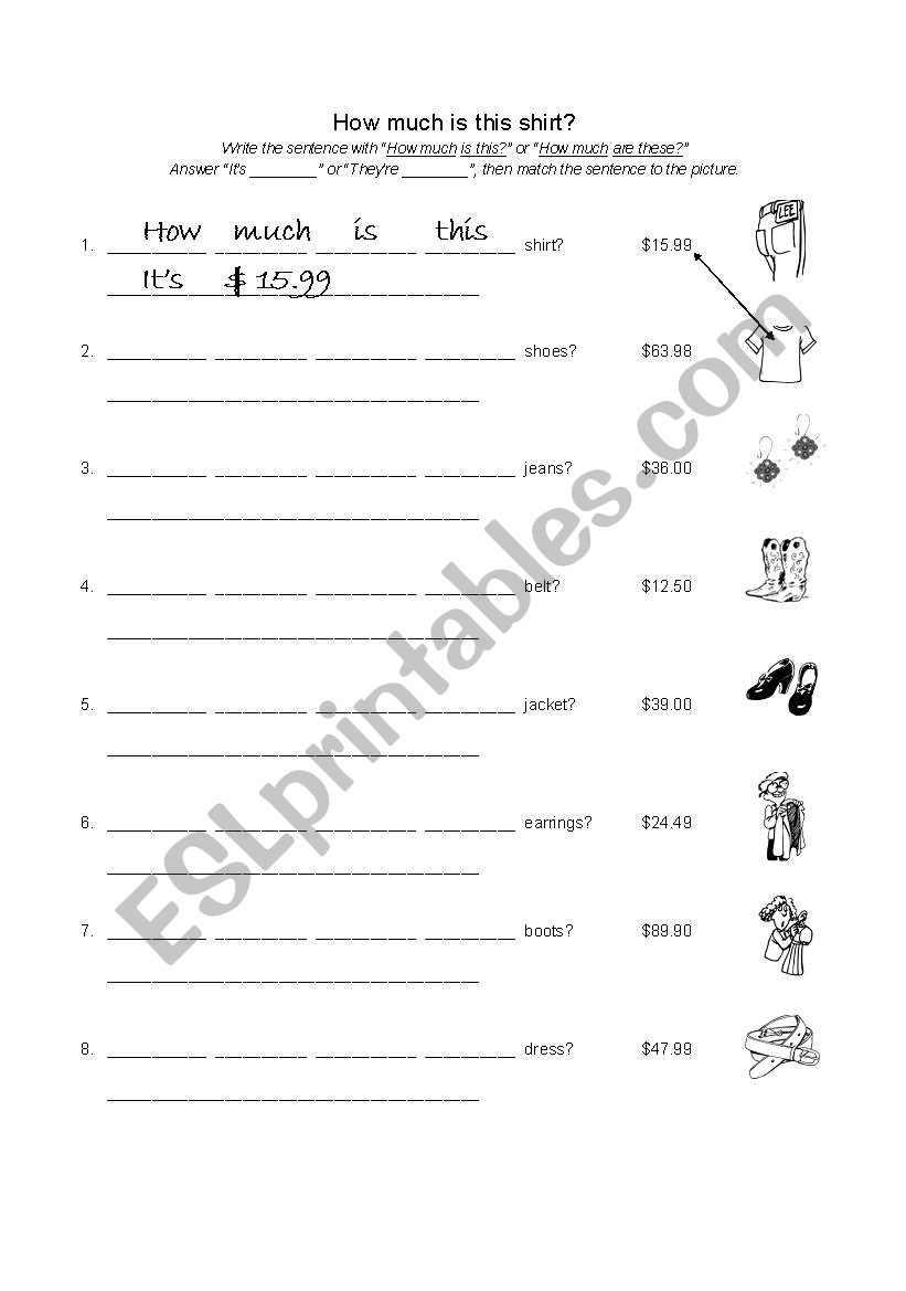 How Much is that Shirt? worksheet