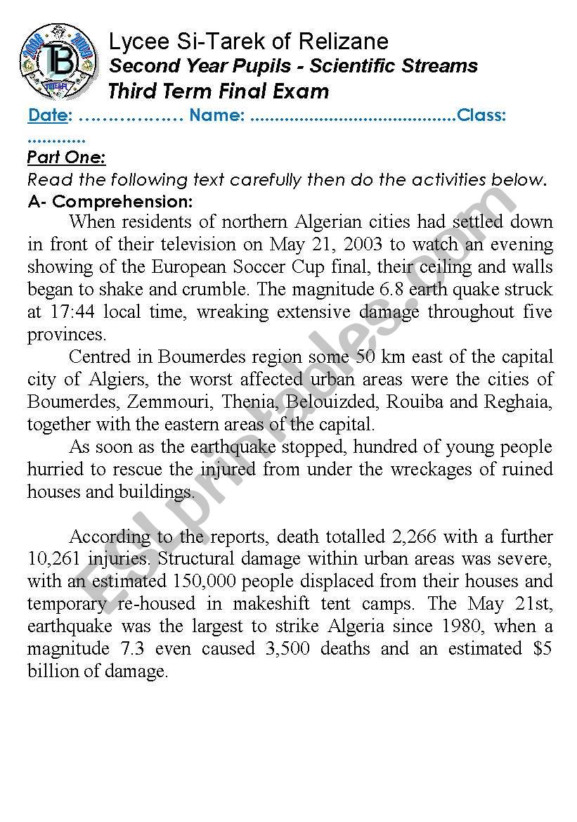 Earthquakes: Boumerdes Nightmare of May 21, 2003. (Author-Bouabdellah)