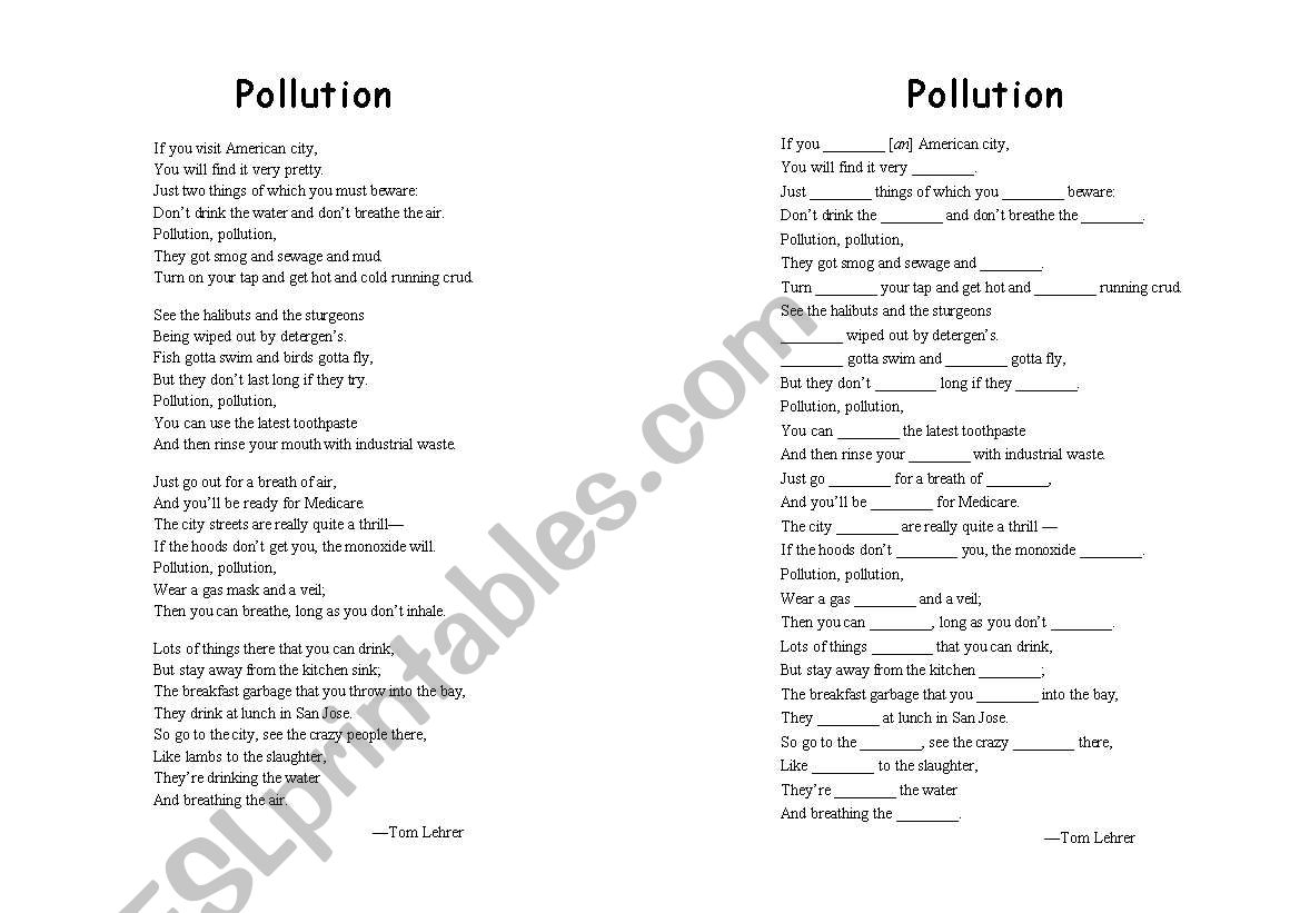 Tom Lehrer - Pollution worksheet